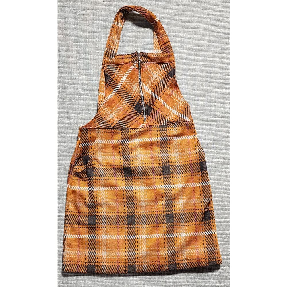 Honey & Sparkle Plaid Halter Mini Dress Women’s Medium Brown Orange
